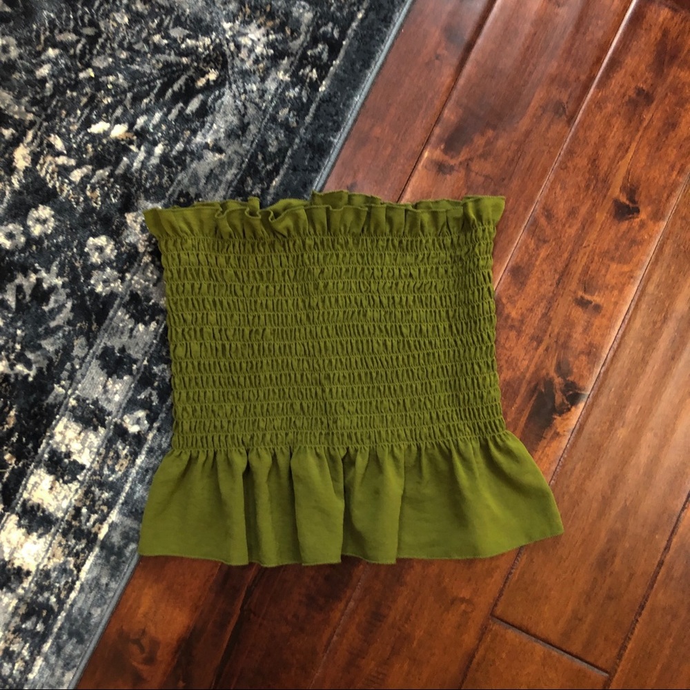 army green ruffle tube top